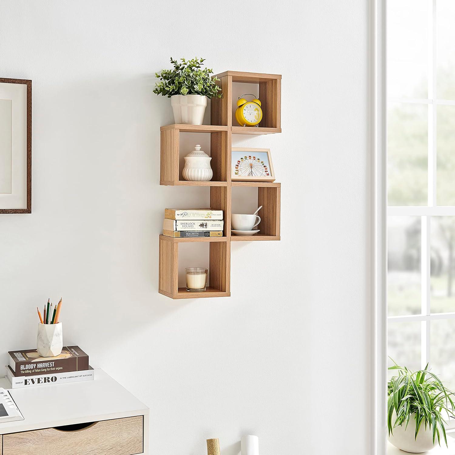 Danya B. 30" x 15.25" Cubby Chessboard Wall Shelf Chestnut - MDF, Contemporary Design, Interlocking