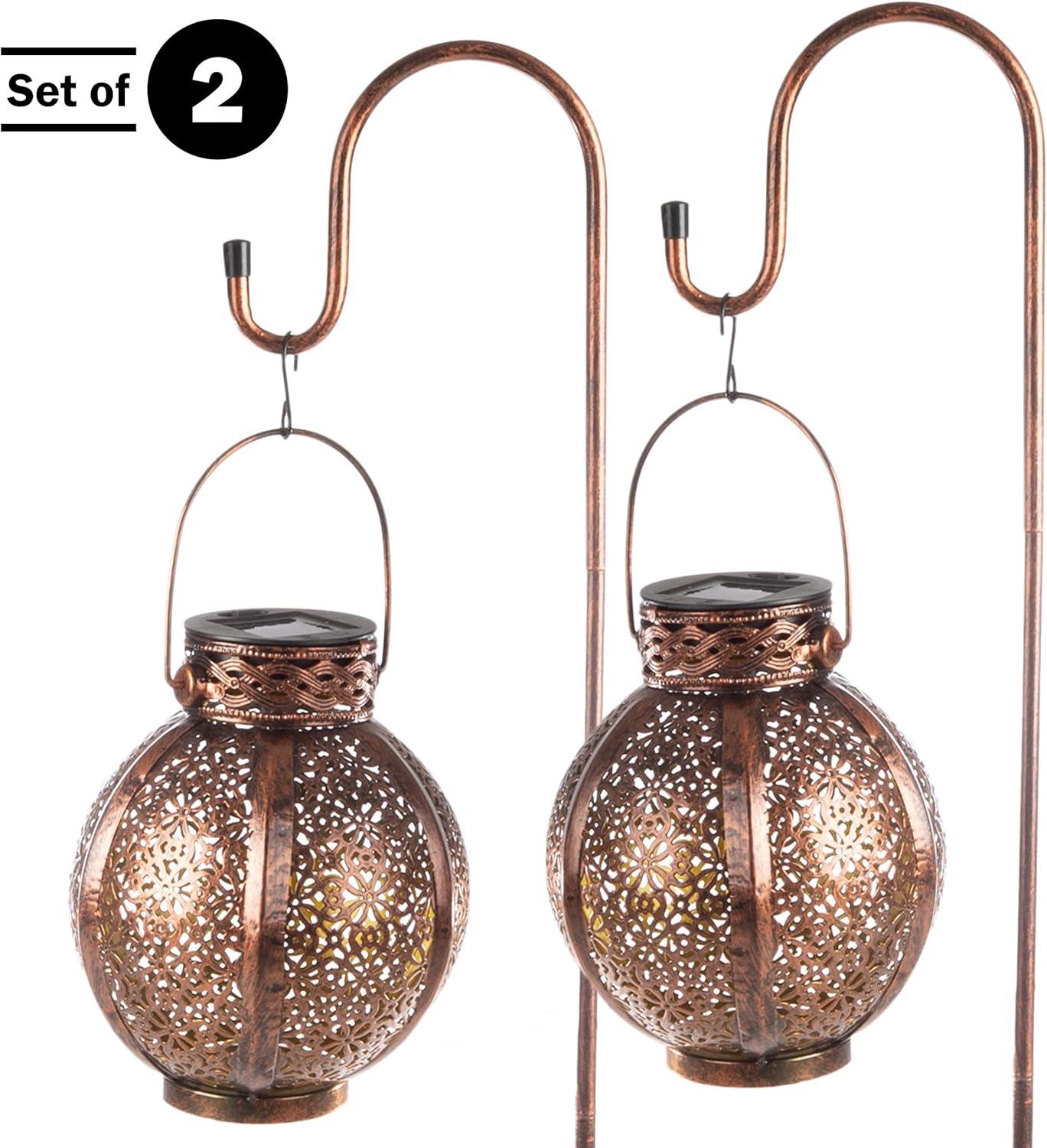 2 Solar Outdoor Lights - Hanging Or Tabletop Rechargeable LED Lantern With Hooks- Outdoor Decor