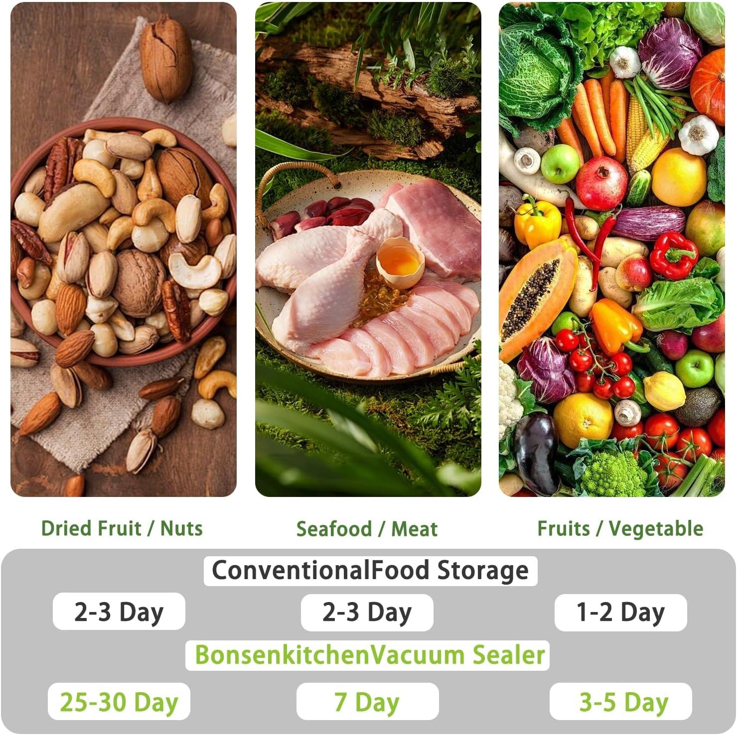 Bonsenkitchen Multi-Functional Food Vacuum Sealer with Globefish Technology for High-Speed Continuous Working, Vacuum Bags & Accessory Hose, Black