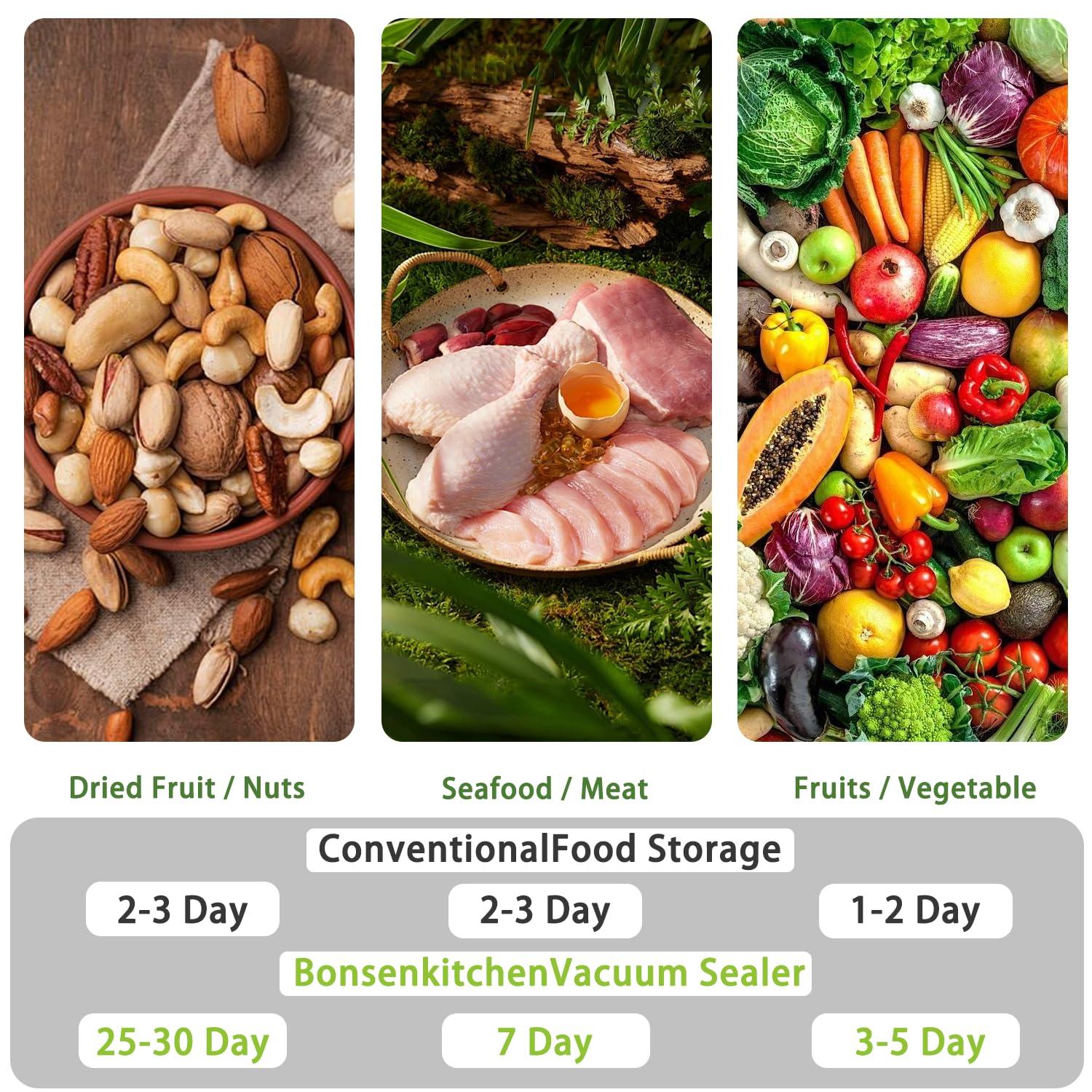 Bonsenkitchen Multi-Functional Food Vacuum Sealer with Globefish Technology for High-Speed Continuous Working, Vacuum Bags & Accessory Hose, Black