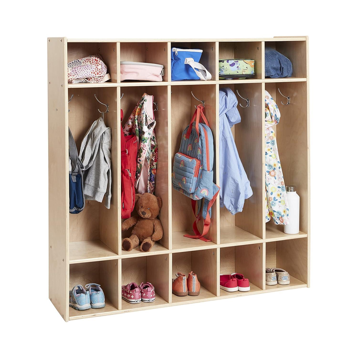 ECR4Kids Streamline 5-Section Coat Locker, Classroom Furniture, Natural