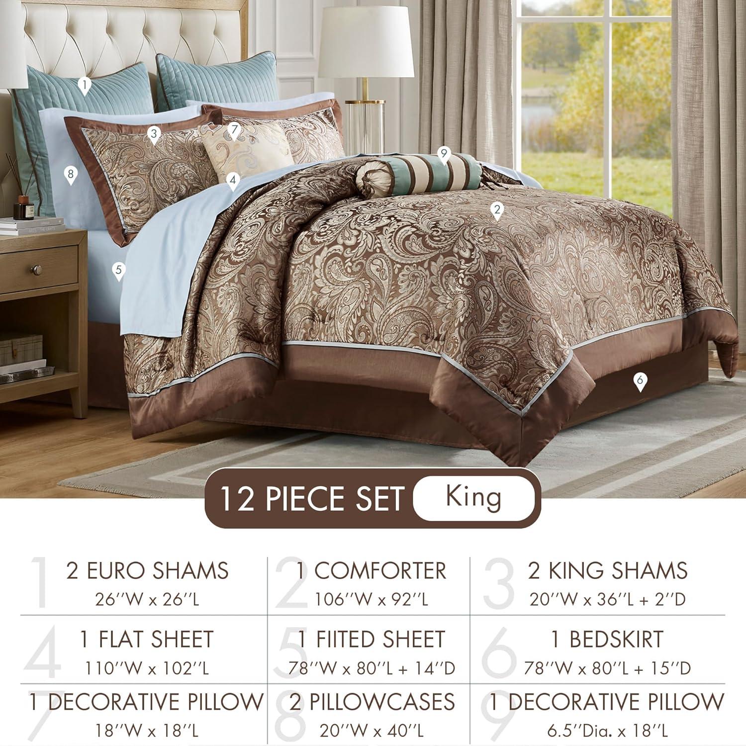 Madison Park Aubrey 12 Piece Comforter Set with Cotton Bed Sheets