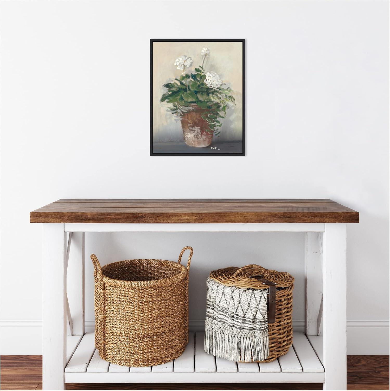 Amanti Art Pot of White Geraniums by Carol Rowan Framed Canvas Wall Art