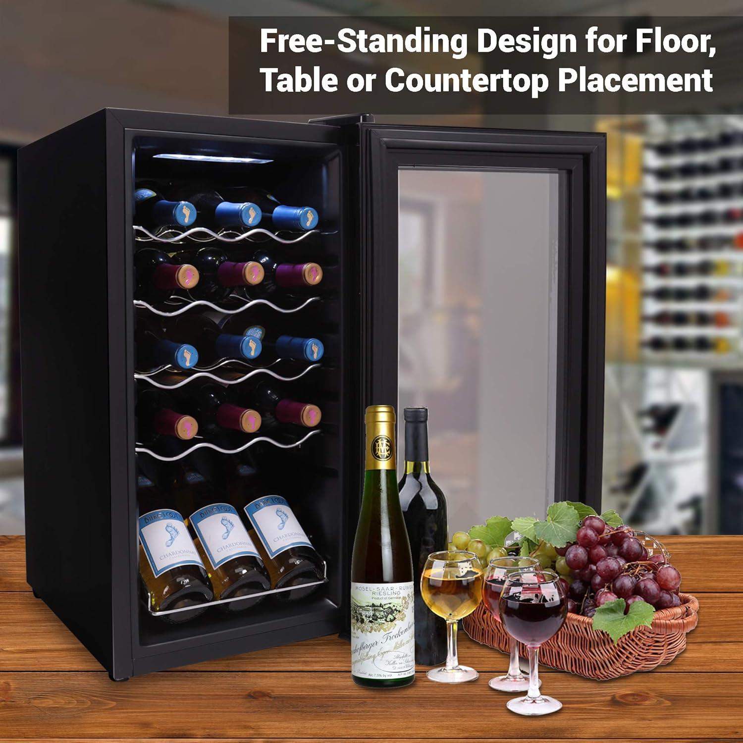 NutriChef PKCWC150 - Wine Chilling Refrigerator Cellar - Touch Button Control with Air Tight Seal, Contains Placement for Standing Bottles (15 Bottle Storage Capacity)