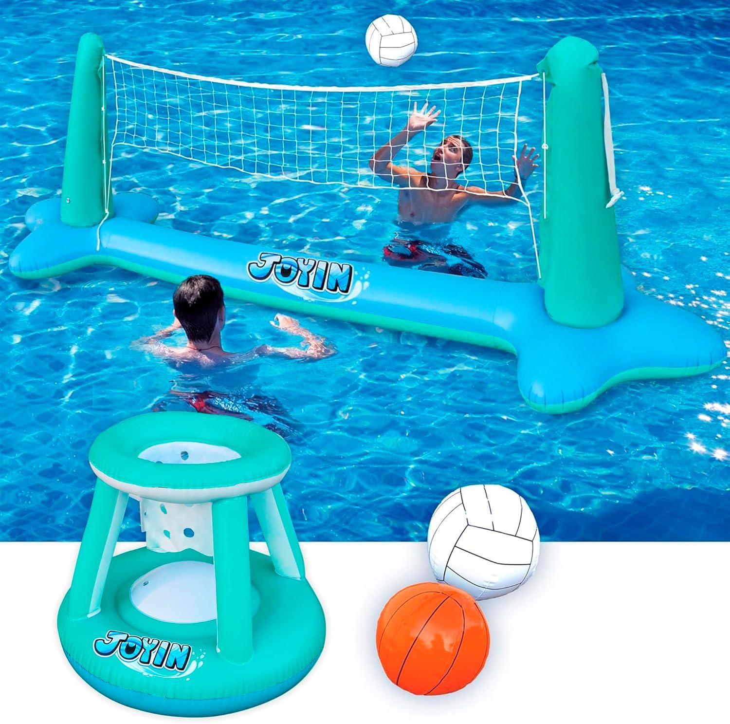 Phantoscope Floating Swimming Game Toy For Kids And Adults, Summer Floaties, Volleyball Court (105”X28”X35”)|Basketball (27”X23”X27”),L-Blue