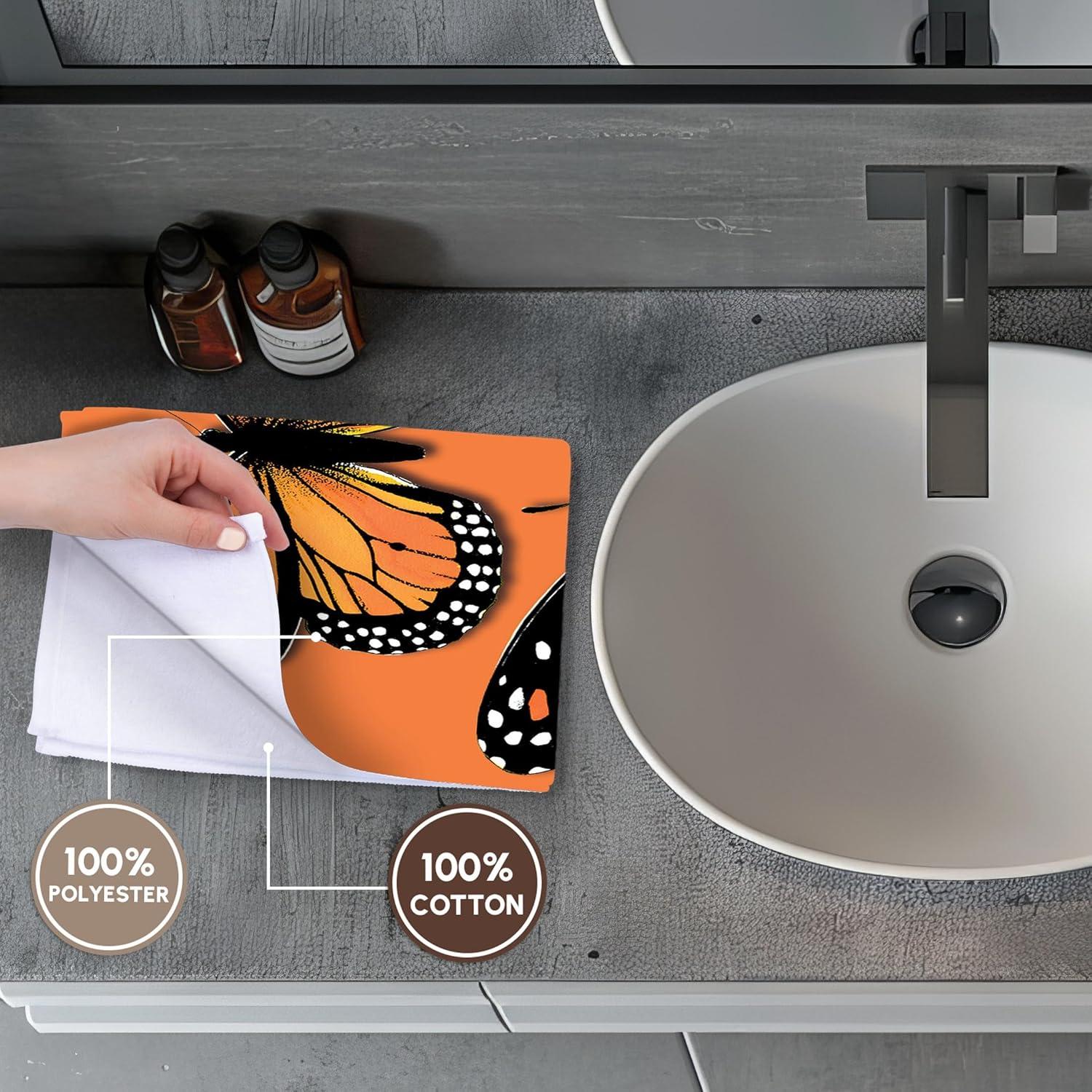 Monarch Butterfly Orange Background Cotton Microfiber Washcloth