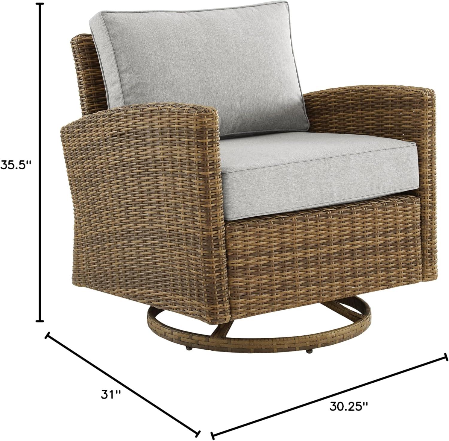 Bradenton Outdoor Steel Swivel Rocking Chair Gray/Weathered Brown - Crosley: Resin Wicker, Moisture-Resistant Cushions