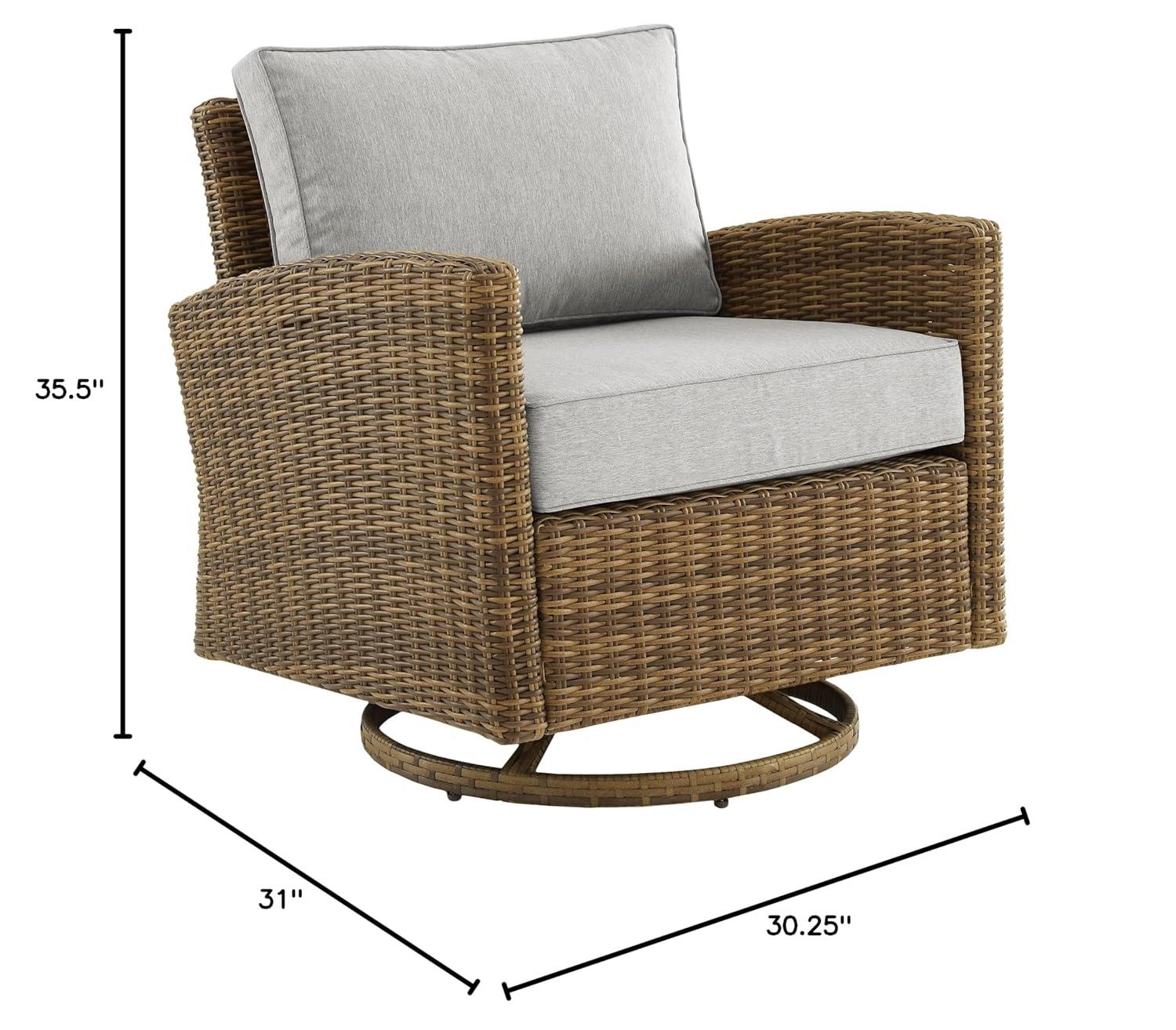 Bradenton Outdoor Steel Swivel Rocking Chair Gray/Weathered Brown - Crosley: Resin Wicker, Moisture-Resistant Cushions