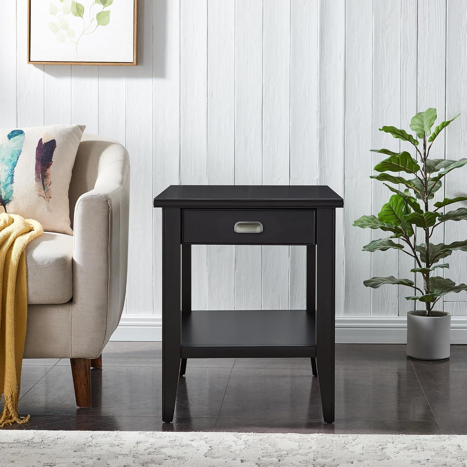 Leick Home, 1-Drawer Solid Wood Laurent 20 in. End Table with Shelf, Black