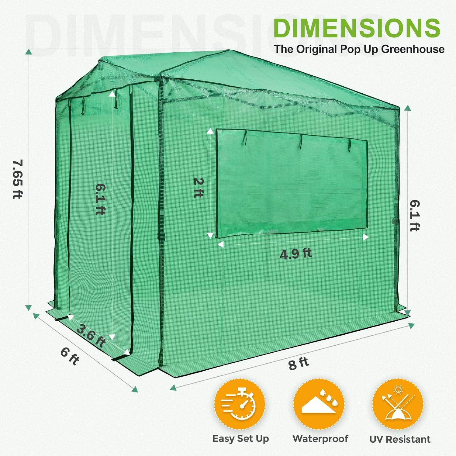 Eagle Peak 8x6 Green Steel Frame Walk-In Greenhouse