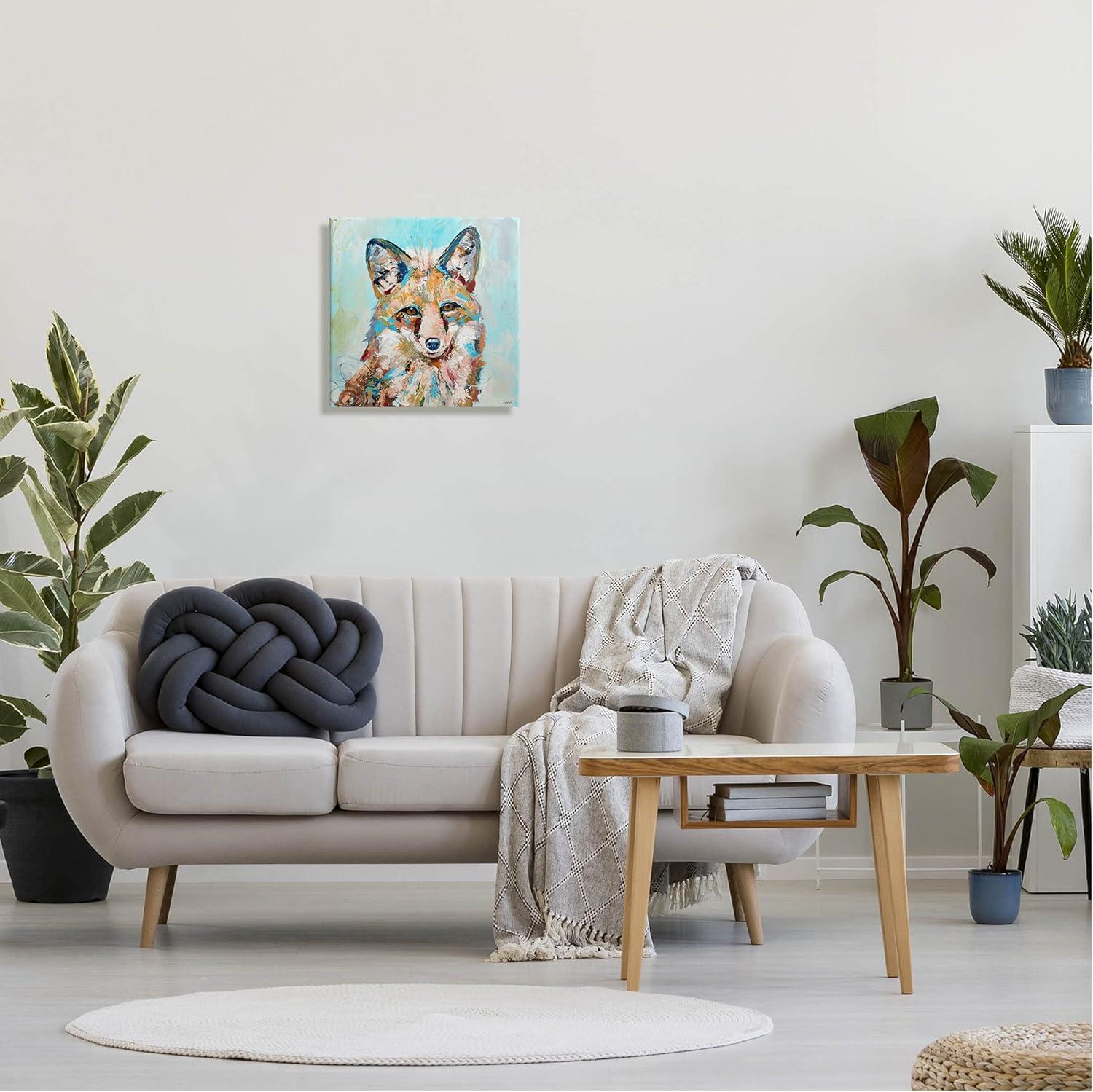 Modern Fox Blue and Orange Canvas Wall Art, 17 x 17