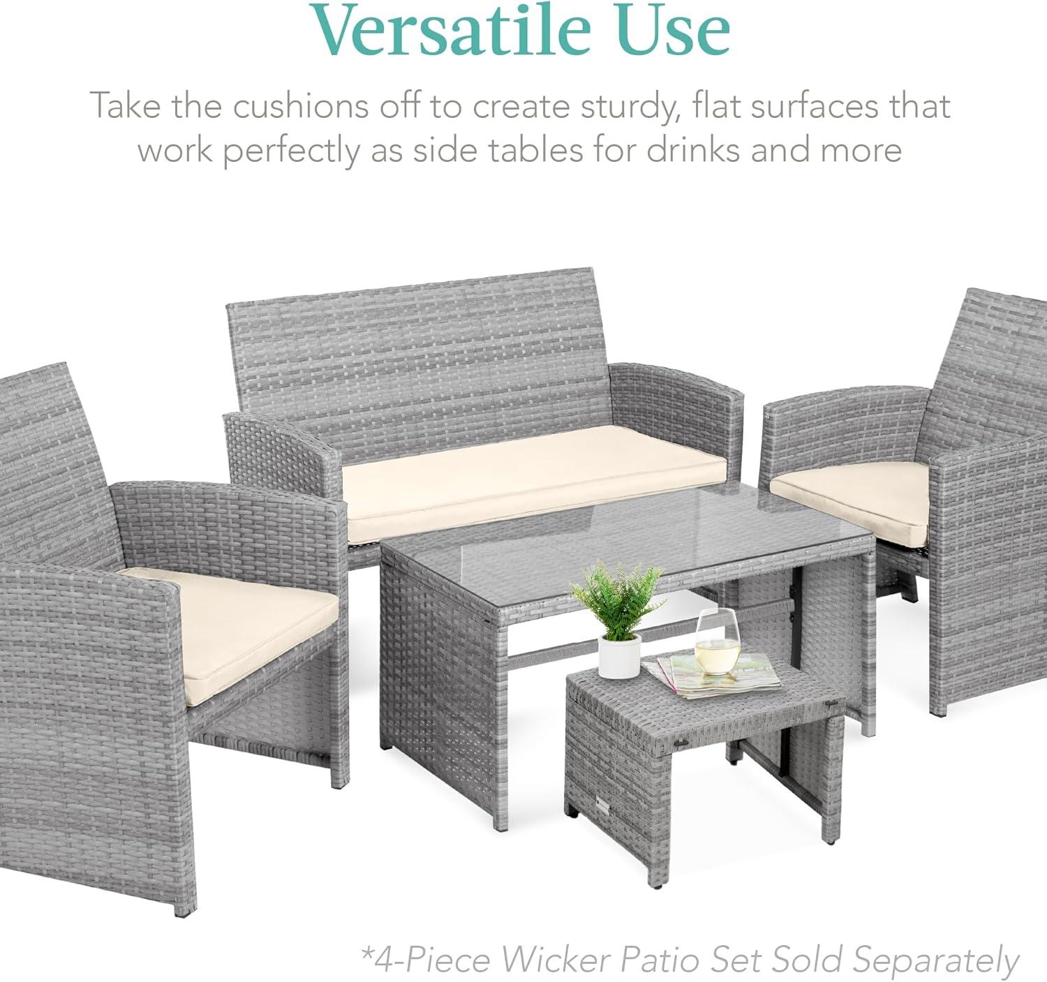 Best Choice Products Set of 2 Multipurpose Patio Wicker Ottomans w/ Removable Cushions - Gray/Cream