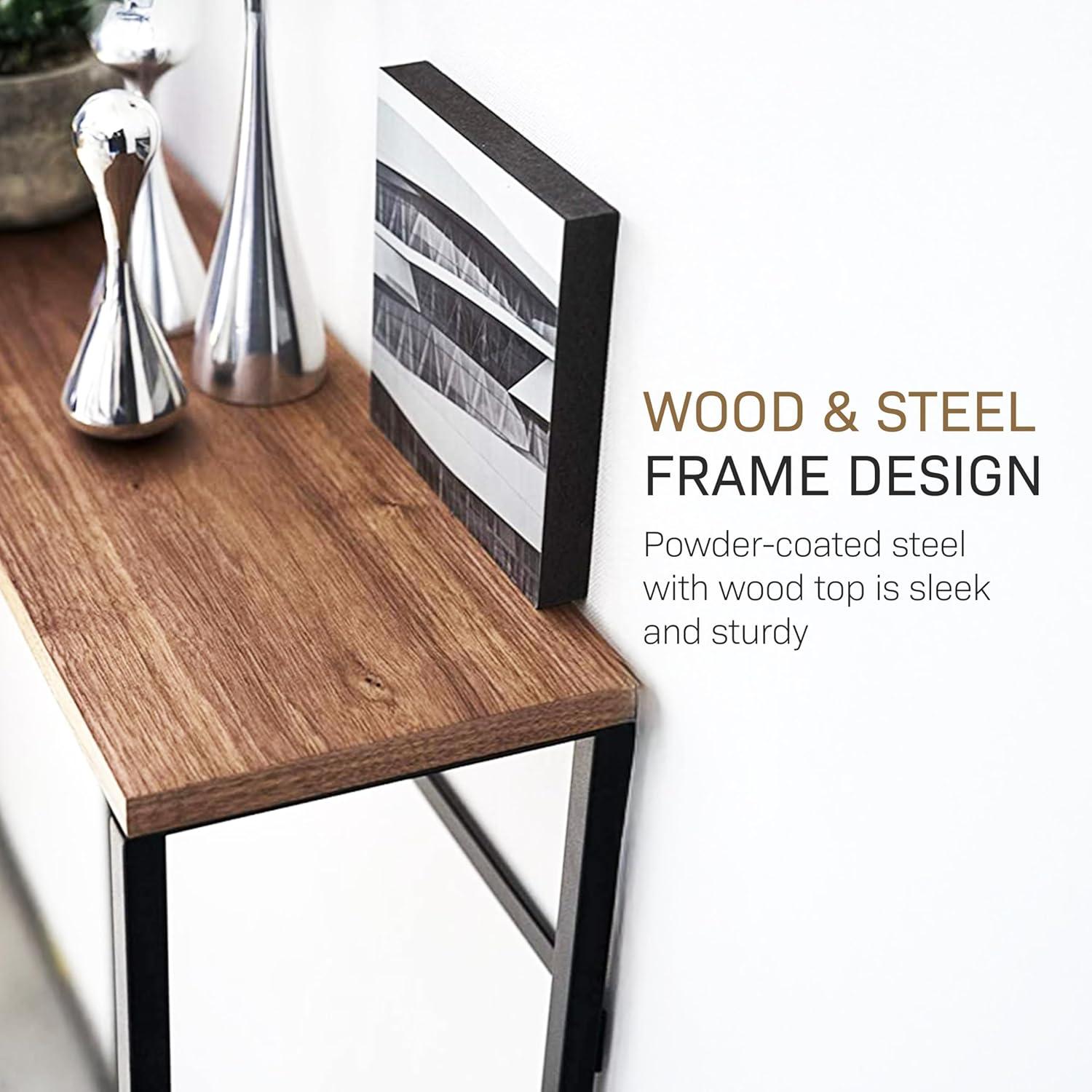 Yamazaki Home Tower Modern Slim Console Table, Metal And Wood Skinny Hallway Table, 32" - Steel