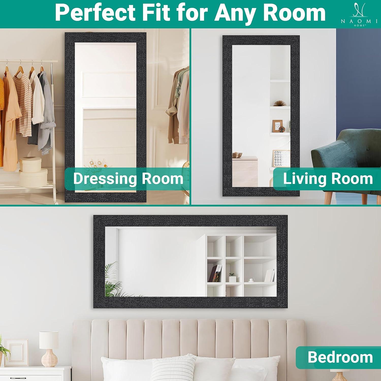 Elegant Full-Length Rectangular Wood Mirror with Gold Mosaic Frame