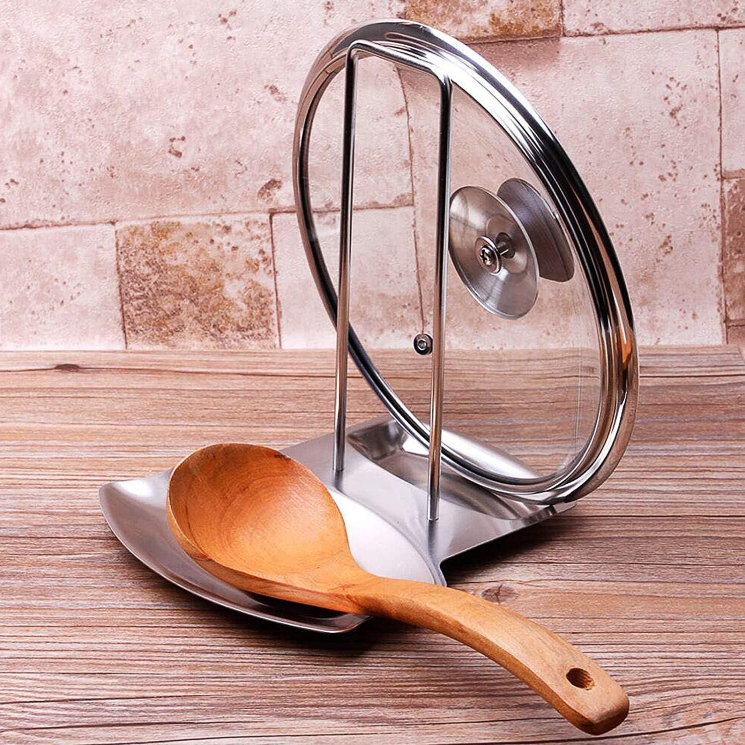 MesaSe Spoon Rest and Pot Lid Holder, Stainless Steel Pan Pot Cover Lid Rack Shelf Stand Holder Spoon Holder Utensil Rest Stove Organizer Storage Soup Spoon Rests Kitchen Tool