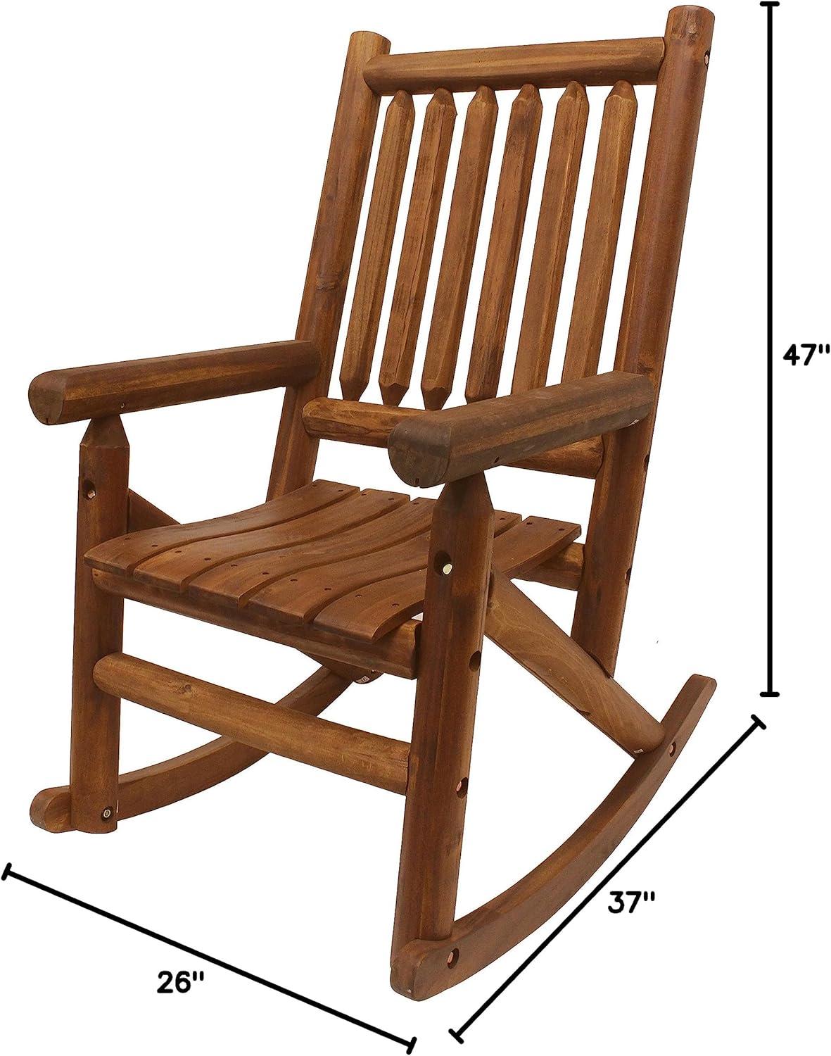 Leigh Country Porch Rocking Chair with Z Frame Design, Clear Coat of Varnish, and Contoured Seating for Patio Rocking Chairs, Brown