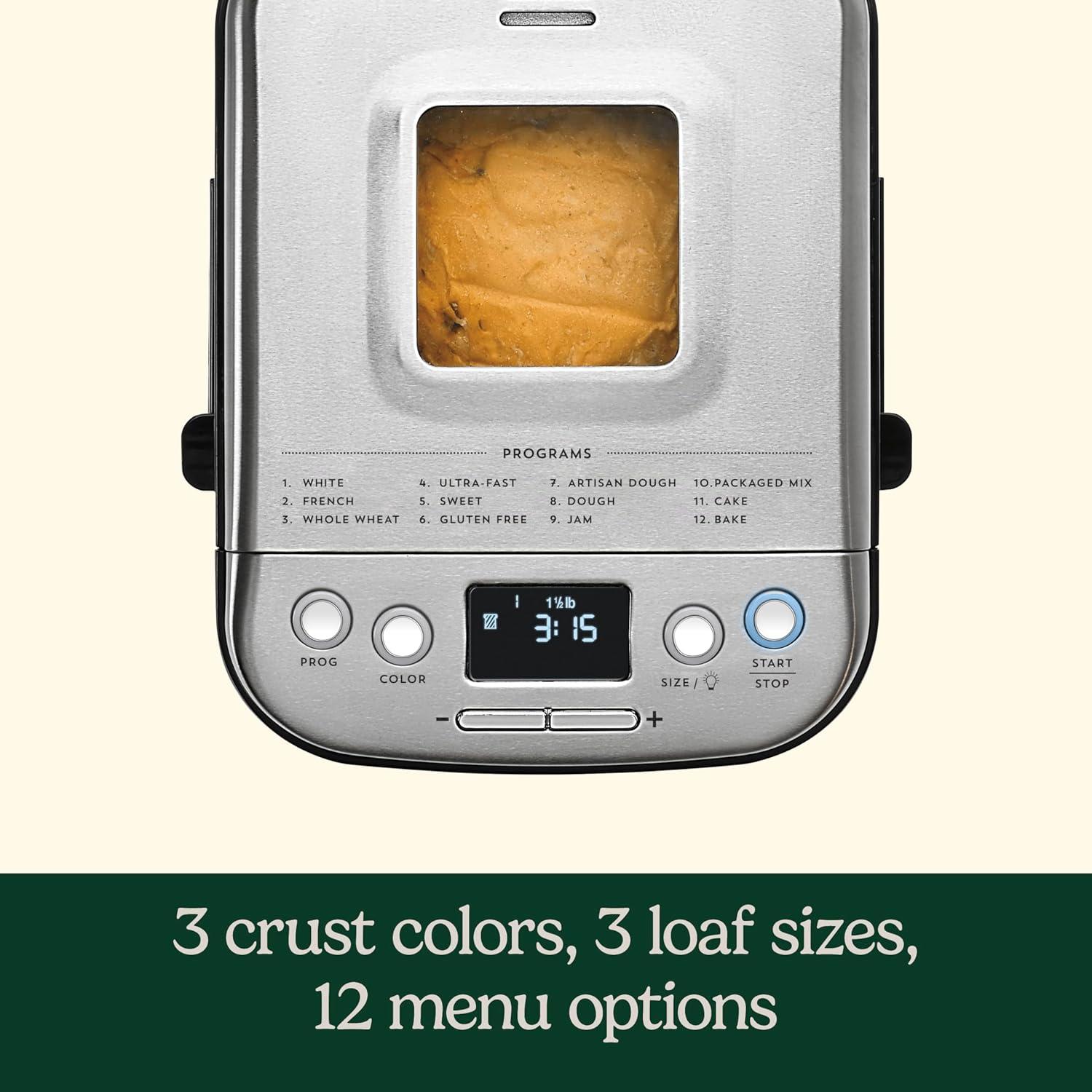 Cuisinart Bread Maker Machine, Compact and Automatic, Customizable Settings, Up to 2lb Loaves