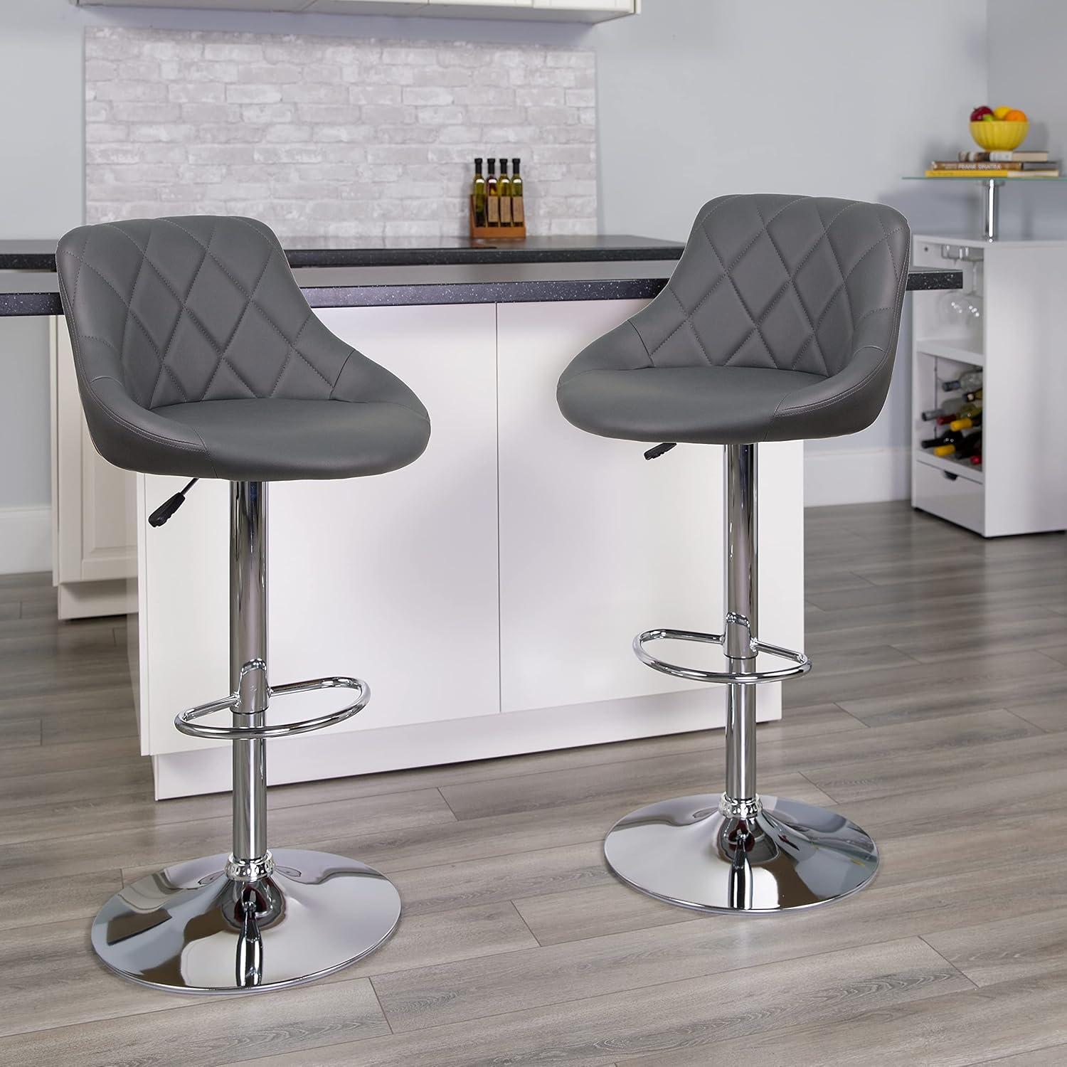 Contemporary Gray Vinyl Adjustable Swivel Barstool with Chrome Base