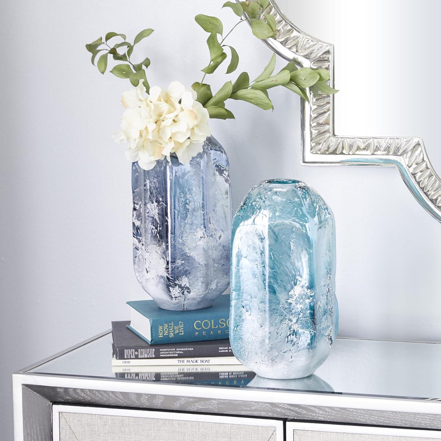 Handmade Blue and Teal Glass Decorative Vases Set