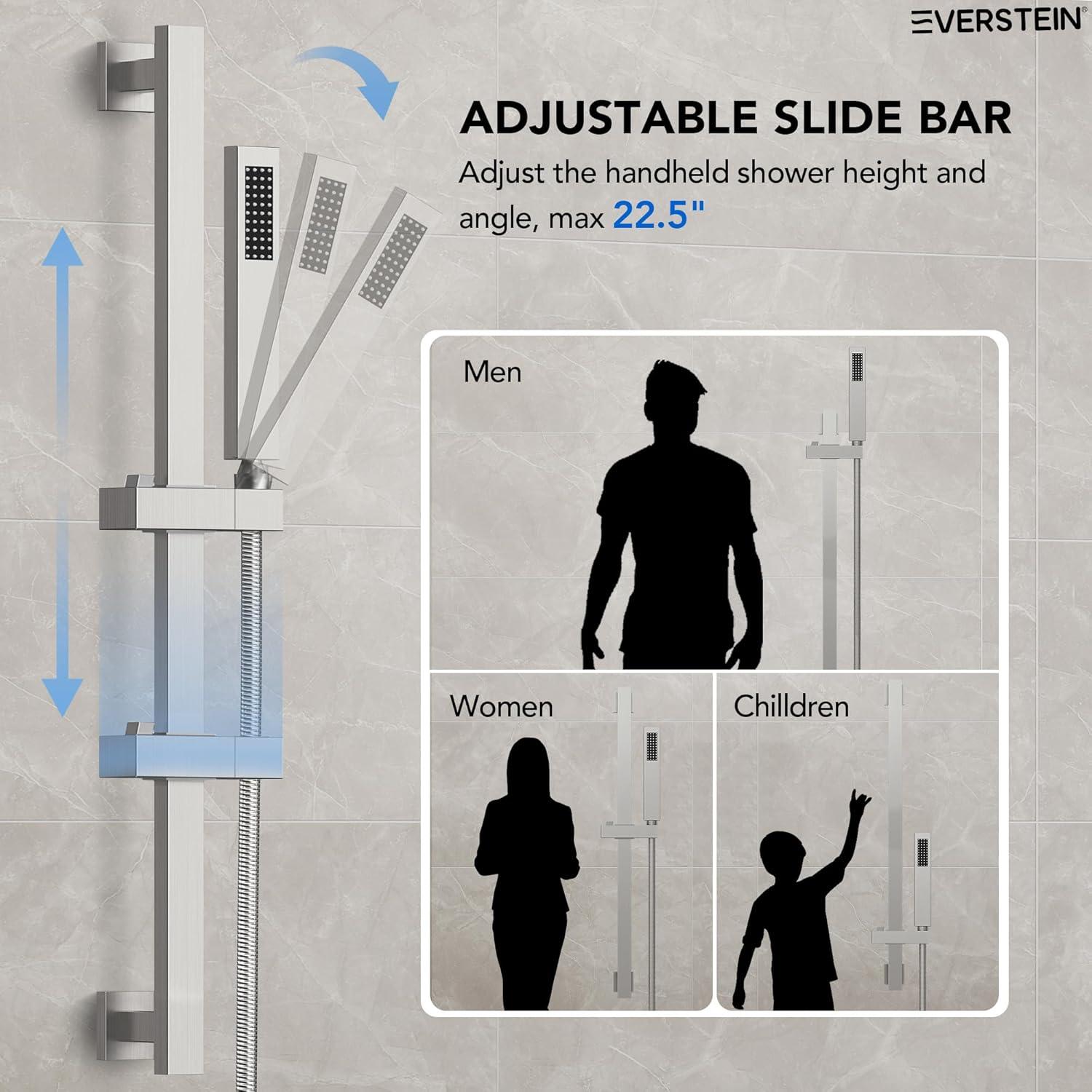 DualJetSpa Pressure-Balanced Shower System, Dual Wall Mount Showerheads with Slide Bar Handheld Spray