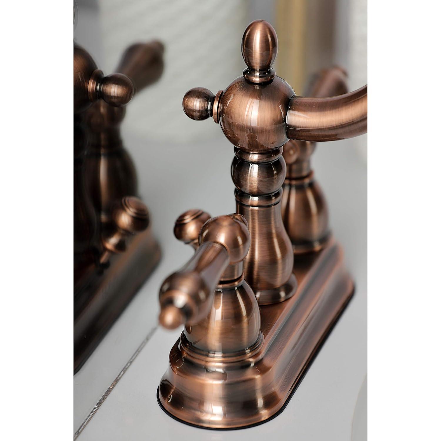 Kingston Brass Heritage Two-Handle 3-Hole Deck Mount 4" Centerset Bathroom Faucet with Plastic Pop-Up