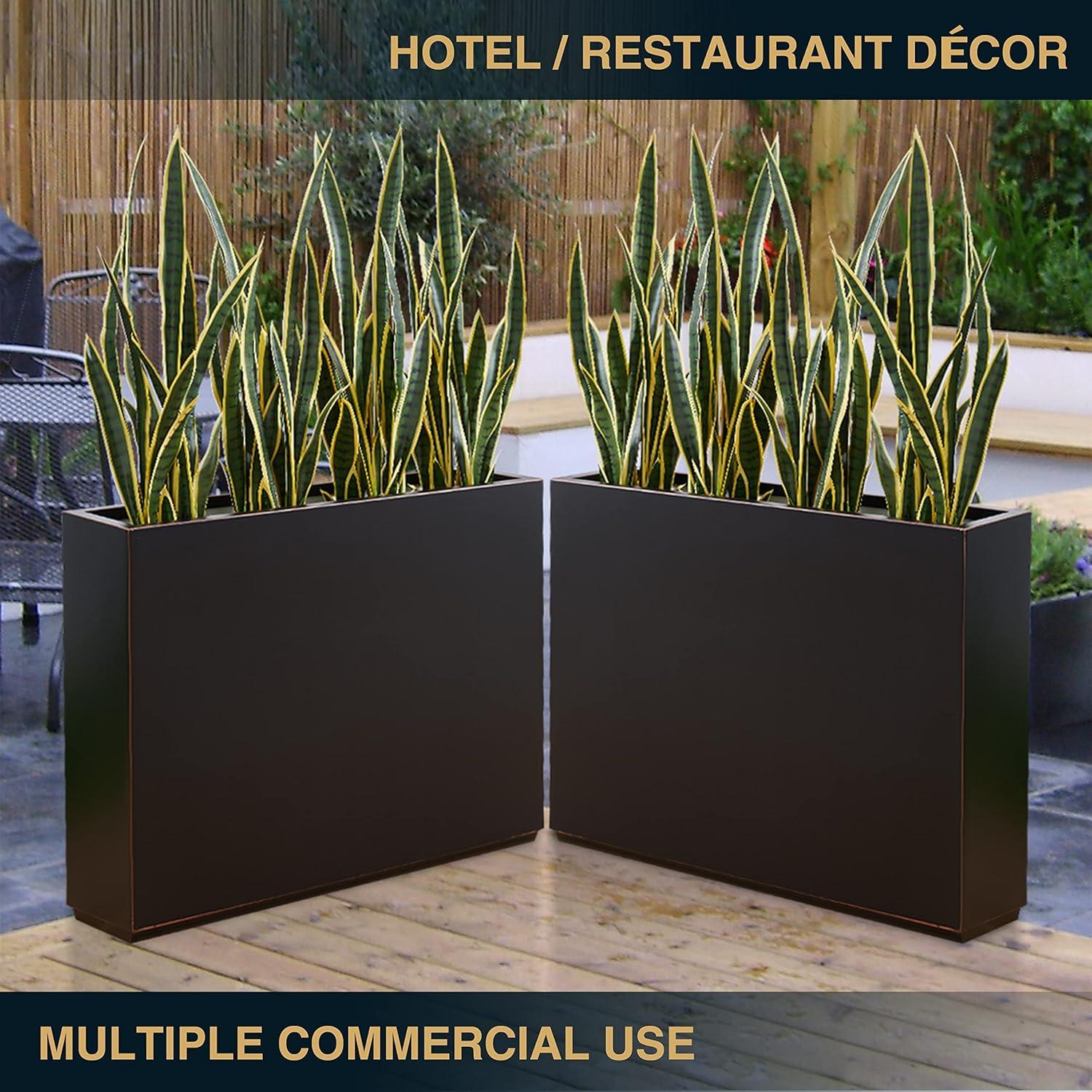 Metallic Heavy Planter for Outdoor Plants, 38Lx10Wx30H Inches Tall and Long Metal Divider Planter Box - 38"x30"x10" Espresso