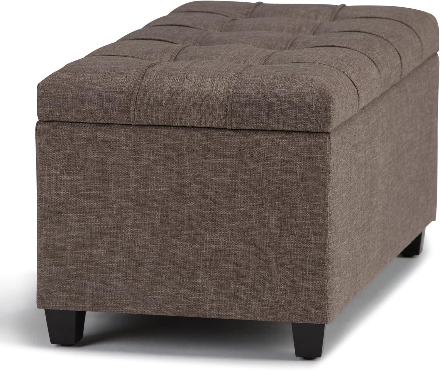 Simpli Home Sienna 33"W Upholstered Storage Ottoman Bench with Lift-Up Tufted Top