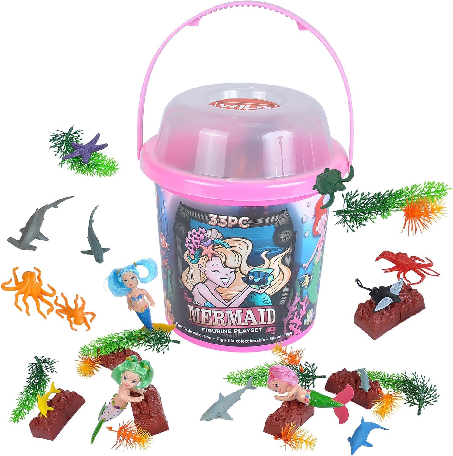 Wild Republic Bucket Mermaid Figurines, 33 Pieces