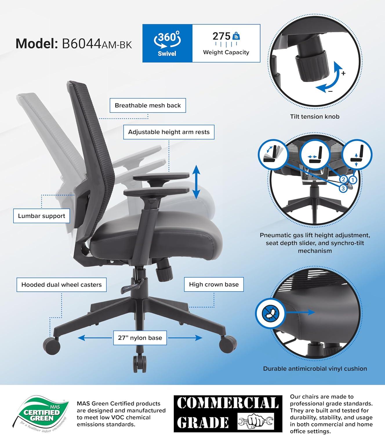 Black High Back Mesh and Vinyl Adjustable Task Chair