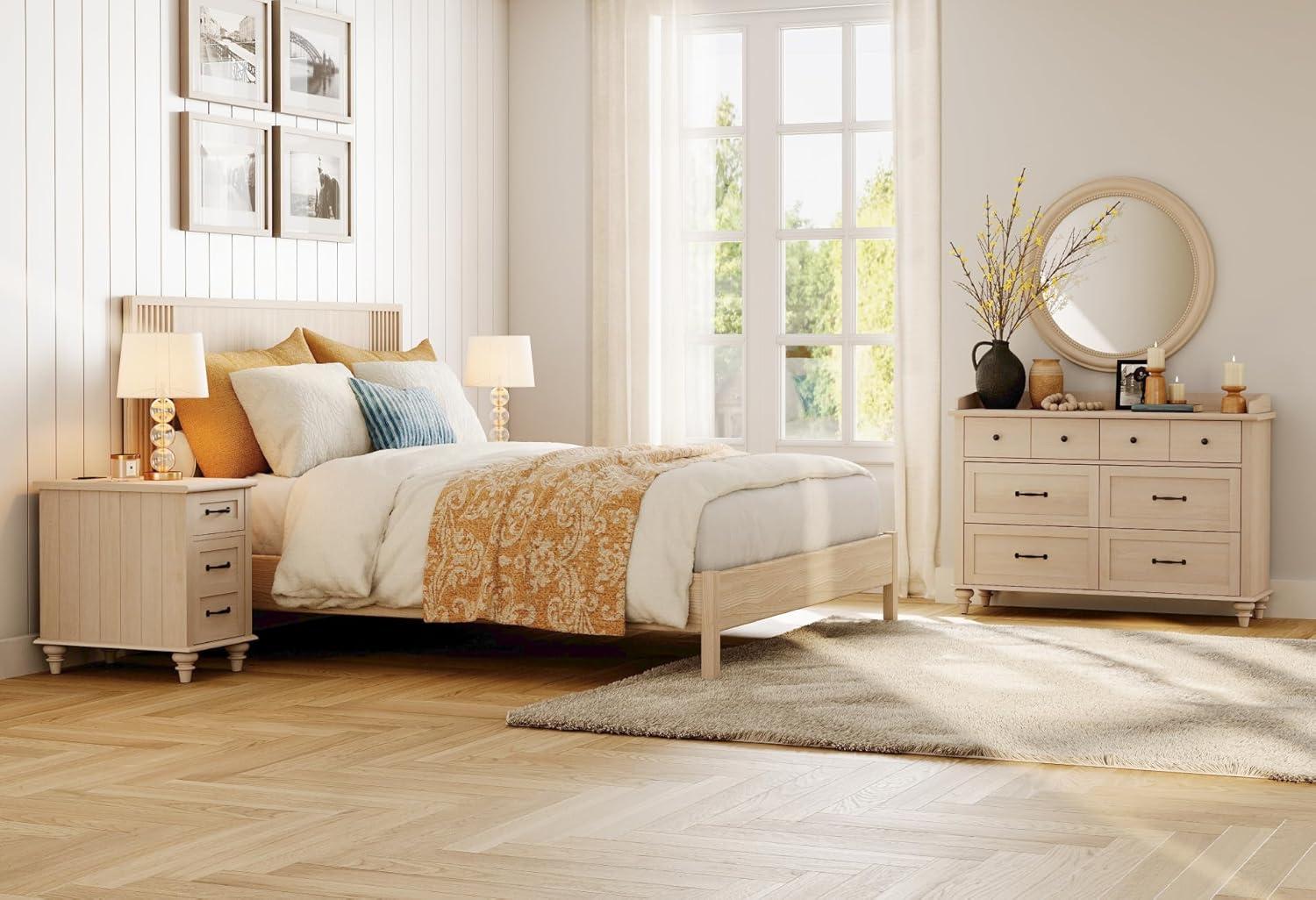 WAMPAT Beige End Table with Charging Station, Narrow Side Table with 1 Drawer &1 Storage Cabinet, Mid Century Modern Nightstand with Power Outlets & USB Ports for Living Room, Bedroom