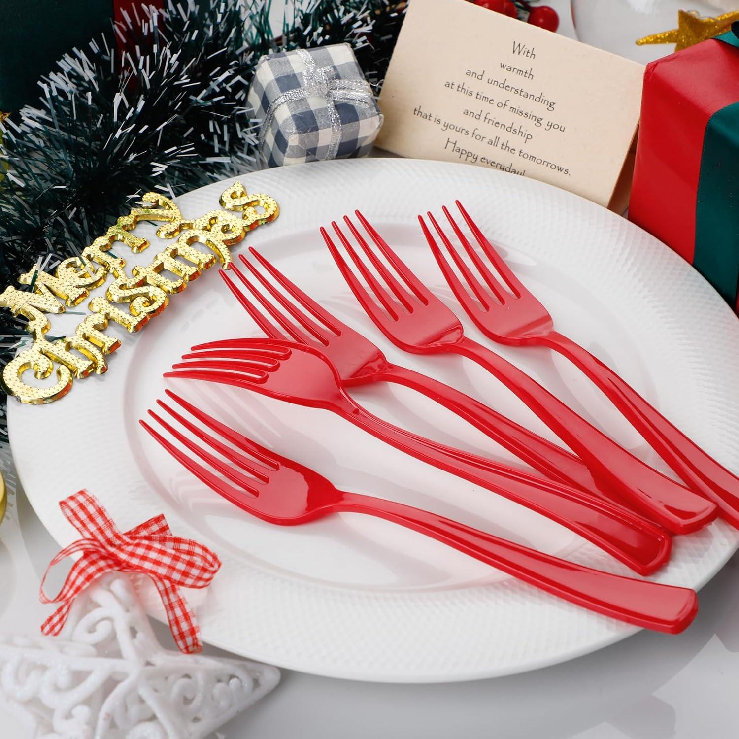 Exquisite Heavy Duty Disposable Solid Color Plastic Forks - 100 Count