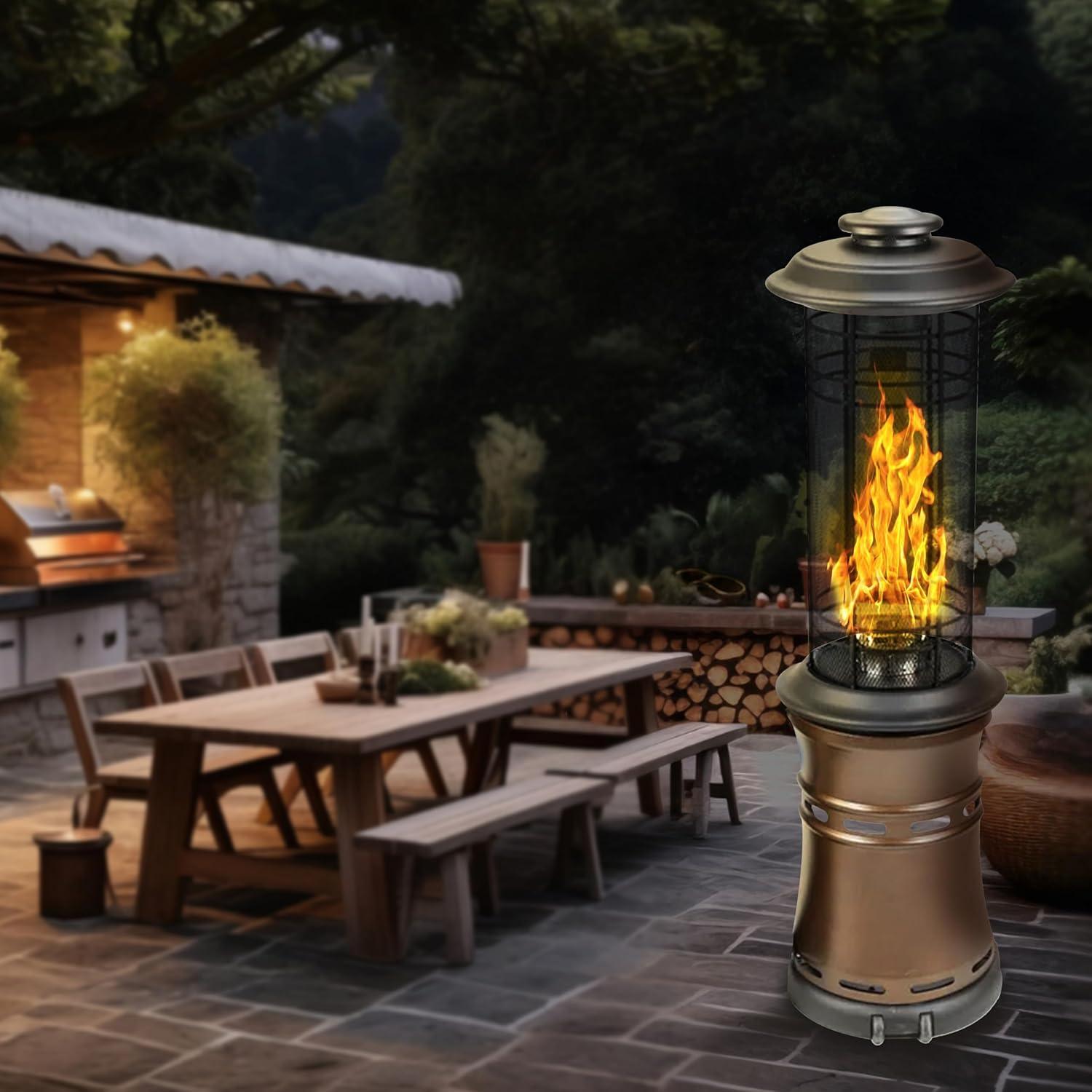 Four Seasons Courtyard Inferno 36,000 BTU Radiant Liquid Propane Gas Patio Heater Outdoor Backyard Warmer with Adjustable Heat Temperatures, Bronze