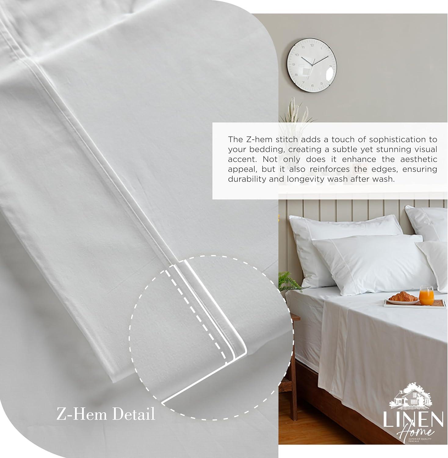 100% Cotton Percale Sheets Queen Size, White, Deep Pocket, 4 Piece - 1 Flat, 1 Deep Pocket Fitted Sheet and 2 Pillowcases, Crisp Cool and Strong Bed Linen