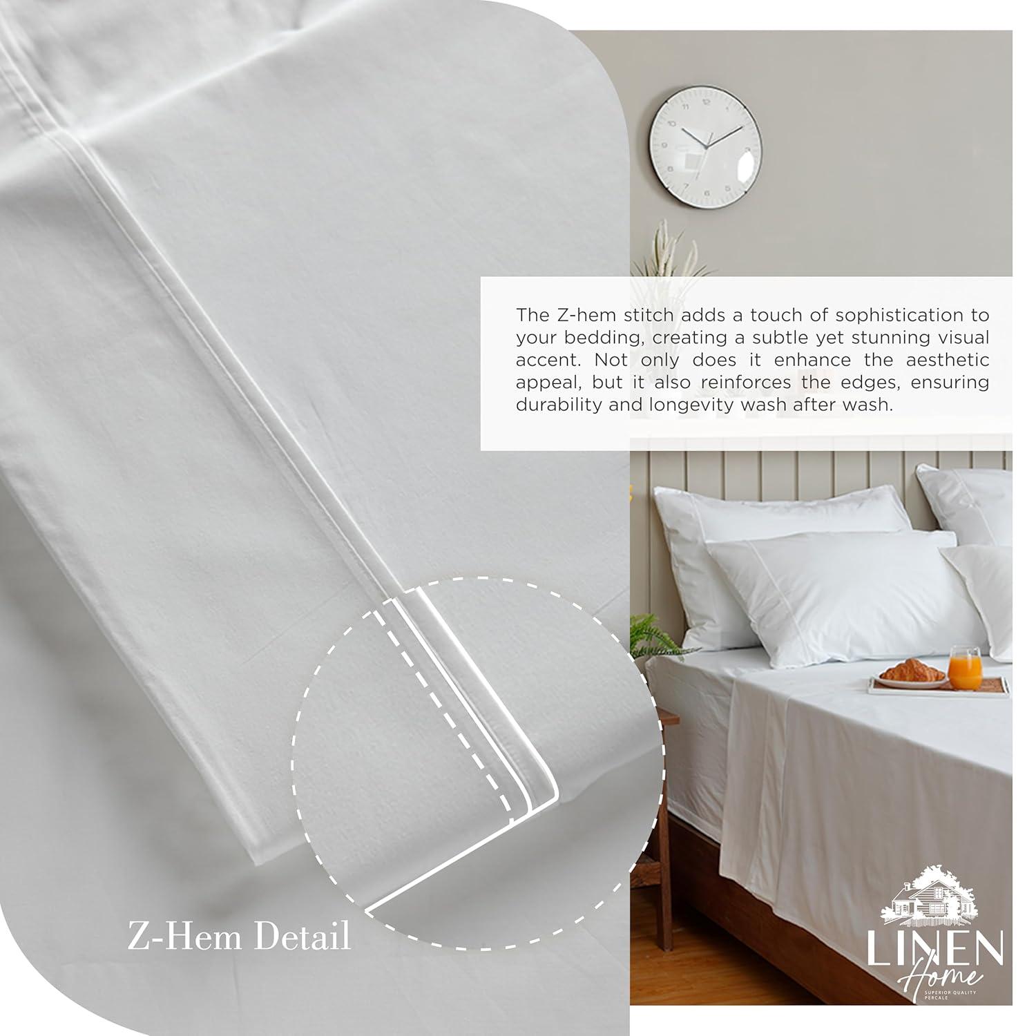 100% Cotton Percale Sheets Queen Size, White, Deep Pocket, 4 Piece - 1 Flat, 1 Deep Pocket Fitted Sheet and 2 Pillowcases, Crisp Cool and Strong Bed Linen
