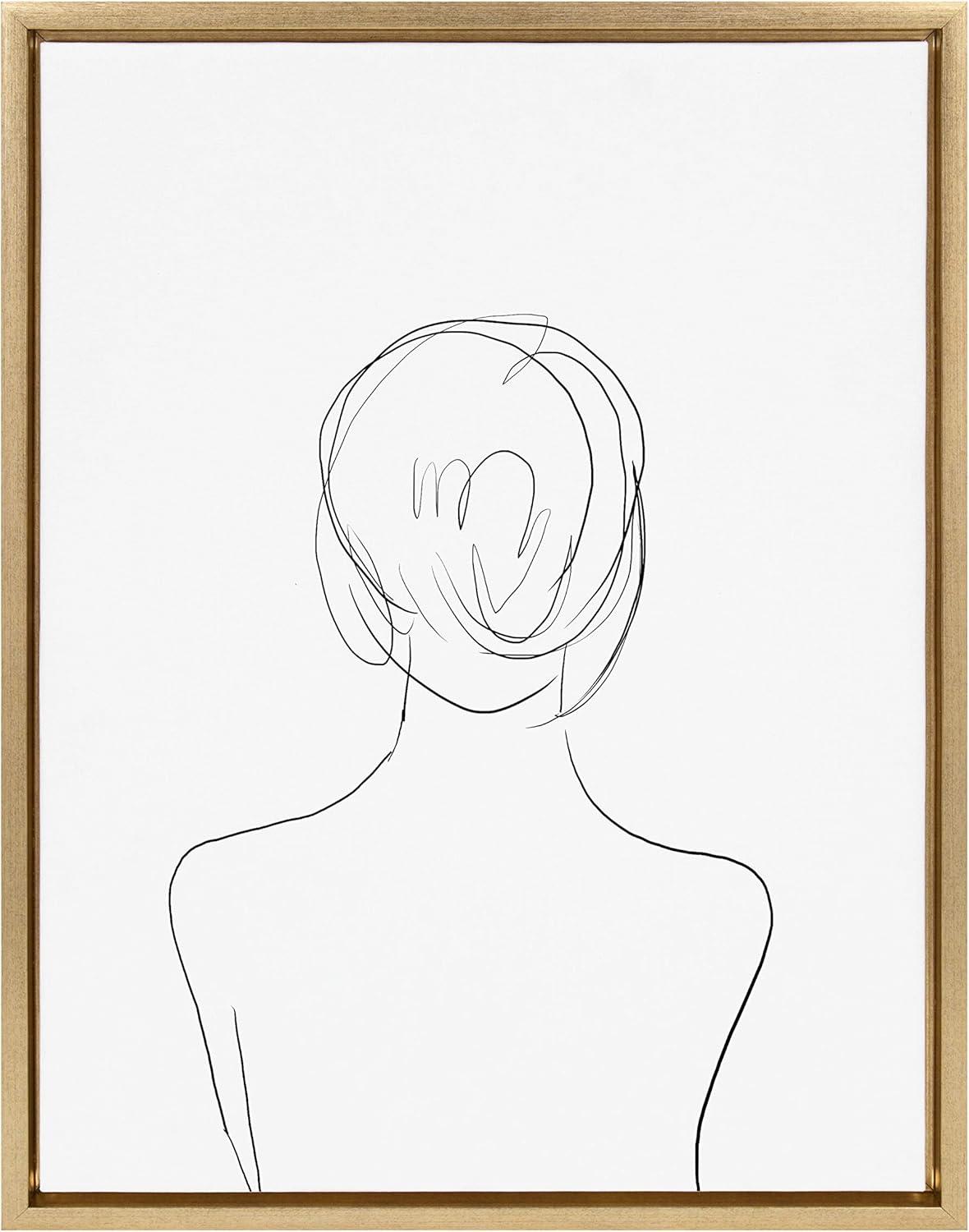 Minimalist Woman Abstract Canvas Print with Gold Frame