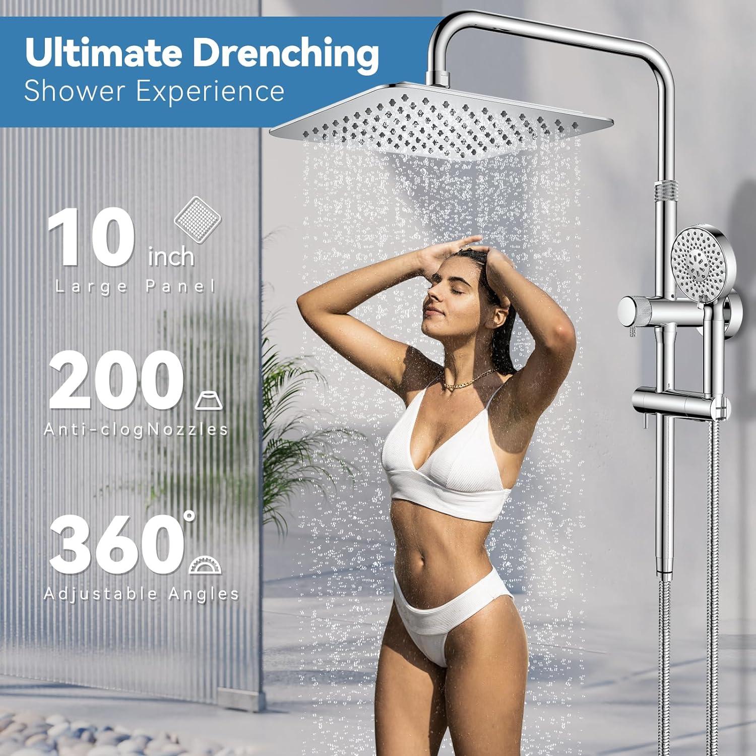 10-Inch Polished Stainless Steel Rain Shower Head with Handheld Combo