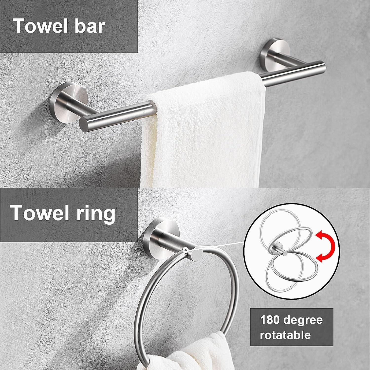 10 Pieces Brushed Nickel Bathroom Hardware Set Include 16inch Towel Bar,4pcsTowel Hooks,Toilet Paper Holder,Hand Towel Ring Round SUS304 Stainless Steel Bathroom Accessories Set