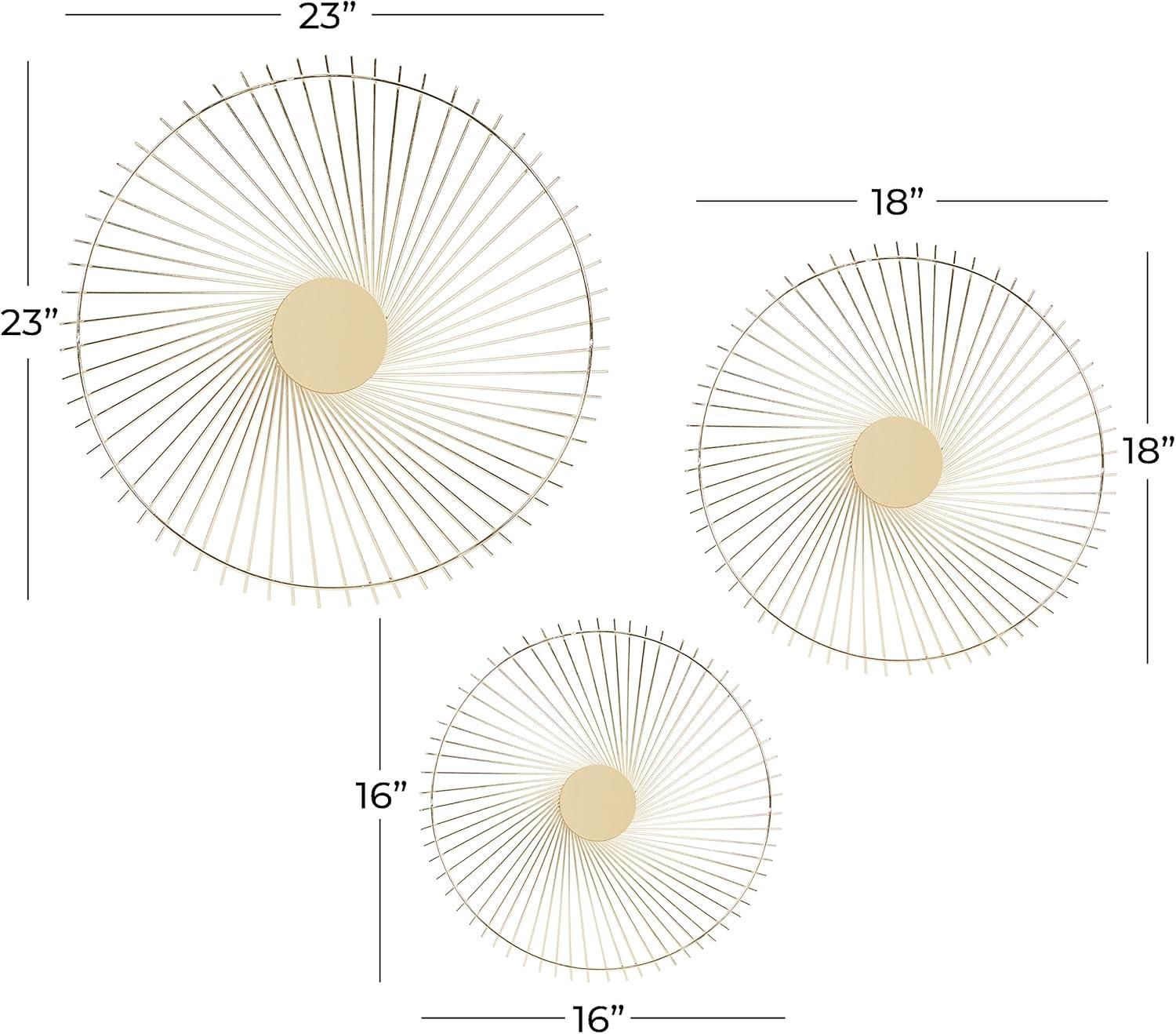 Gold Circular Metal Sunburst Wall Sculpture Set of 3