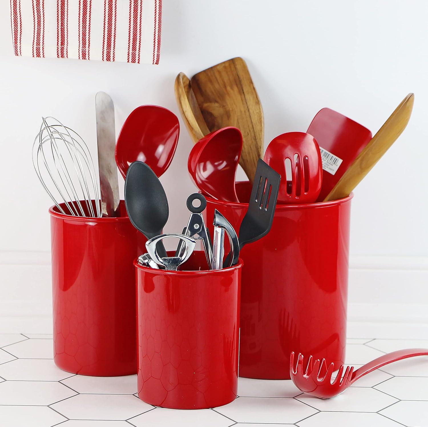 Reston Lloyd Multipurpose Utensil/Crock Holders Organize Wide Variety of Sizes of Utensils & Tools, Includes Extra Large, Large, & Miniature, Red