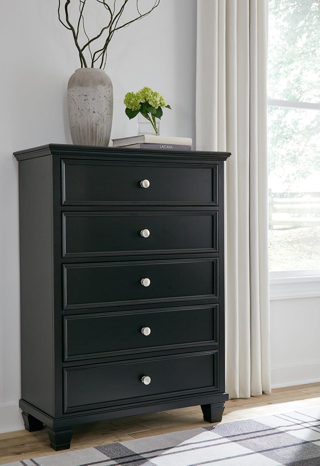 Black Farmhouse 5-Drawer Chest with Dovetail Drawers