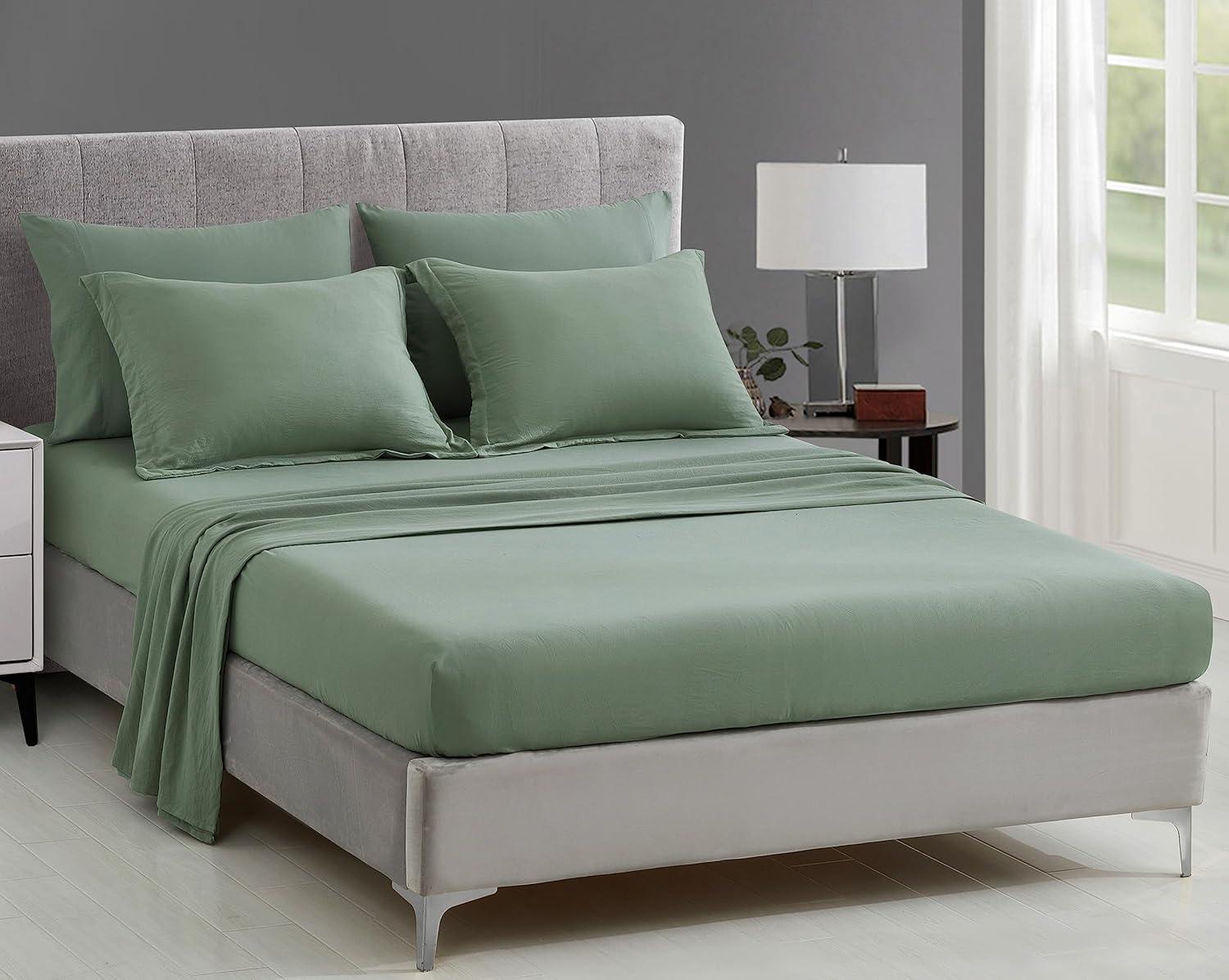 Sage Green Microfiber Full Bed-in-a-Bag Set with Hexagon Design