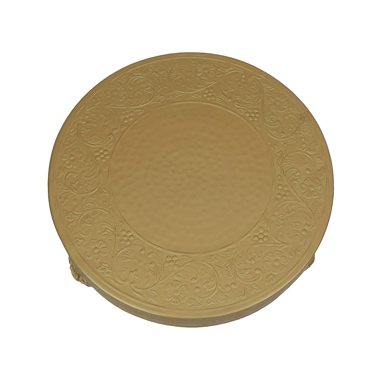 Efavormart 18 inch Gold Round Embossed Metal Cake Plateau Stand Riser Wedding Birthday Party Dessert Cake Pedestal Display Plate