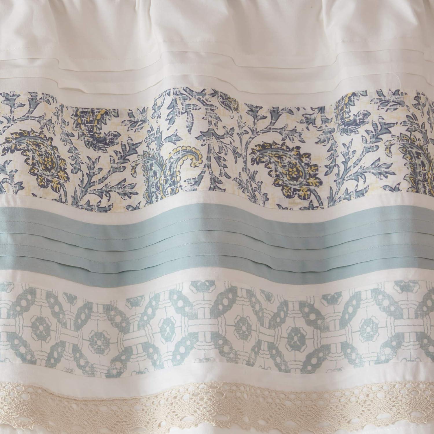 Paisley Aqua and White Cotton Rod Pocket Valance