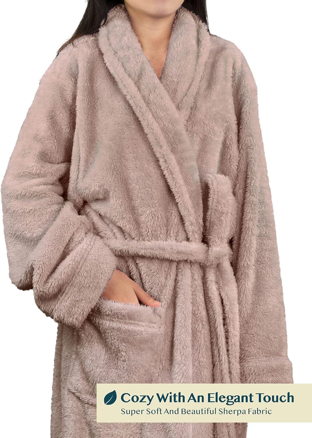 PAVILIA Premium Womens Plush Soft Robe Fluffy Warm, Fleece Faux Shearling Shaggy Bathrobe (Taupe, Large-X-Large)