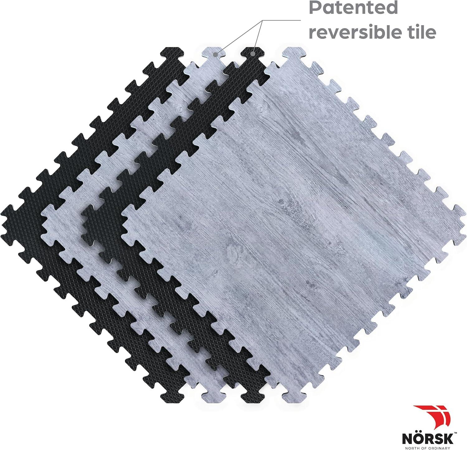 Stone Gray Faux Wood Interlocking Foam Floor Tiles, 24 x 24, 4-Pack