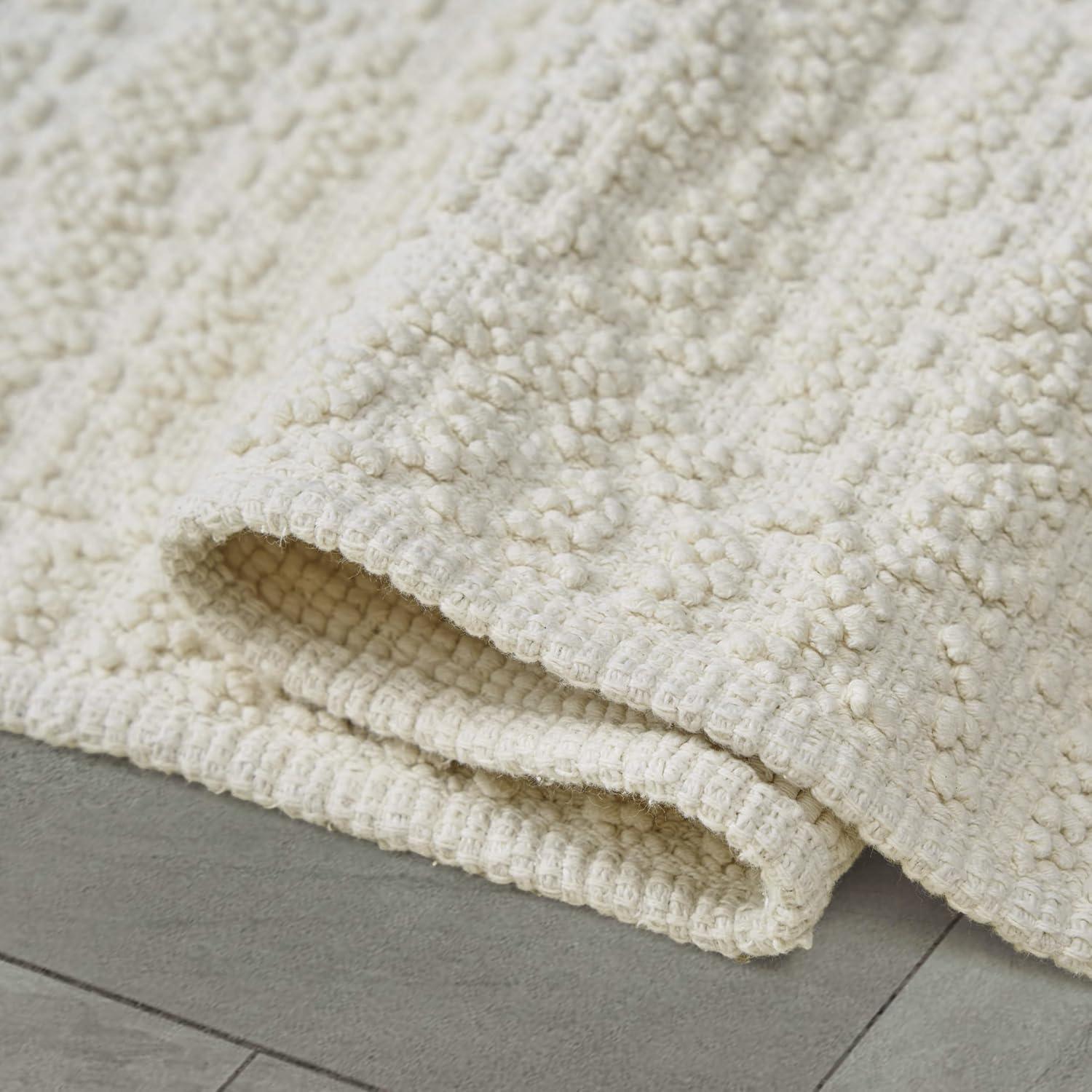 French Connection Nellore Bathroom Rugs, Set of 2 Woven and Beaded Bathroom Mats, Durable Bath Rugs, Thick Bath Mats for Bathroom and Shower Rugs, 17" x 28" and 20" x 38", Ivory