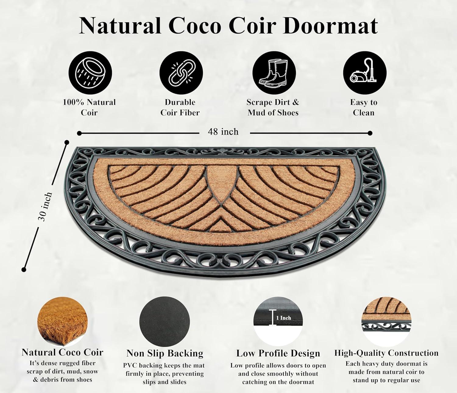 A1HC Natural Coir & Rubber Door Mat, 30"x48" – Thick, Durable, Heavy Duty, Anti-Shed, Fade-Resistant, Long-Lasting Outdoor Entrance Large Doormat for Front Porch