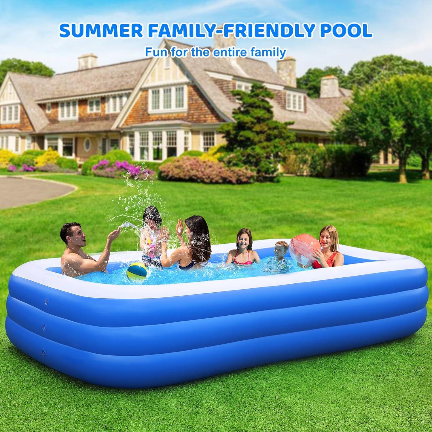 Family Pool Inflatable with Pump - 130'' x 72'' x 22'' Swimming Lounge Pools for Adults Family (sea Blue)