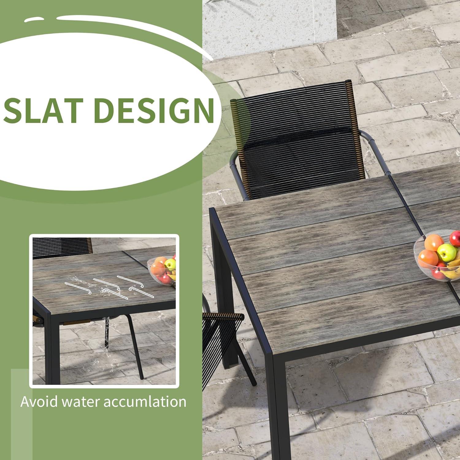 Outsunny Outdoor Dining Table for 6 People, Aluminum Rectangular Patio Table with Faux Wood Tabletop for Backyard, Lawn, 55" x 35.5", Gray