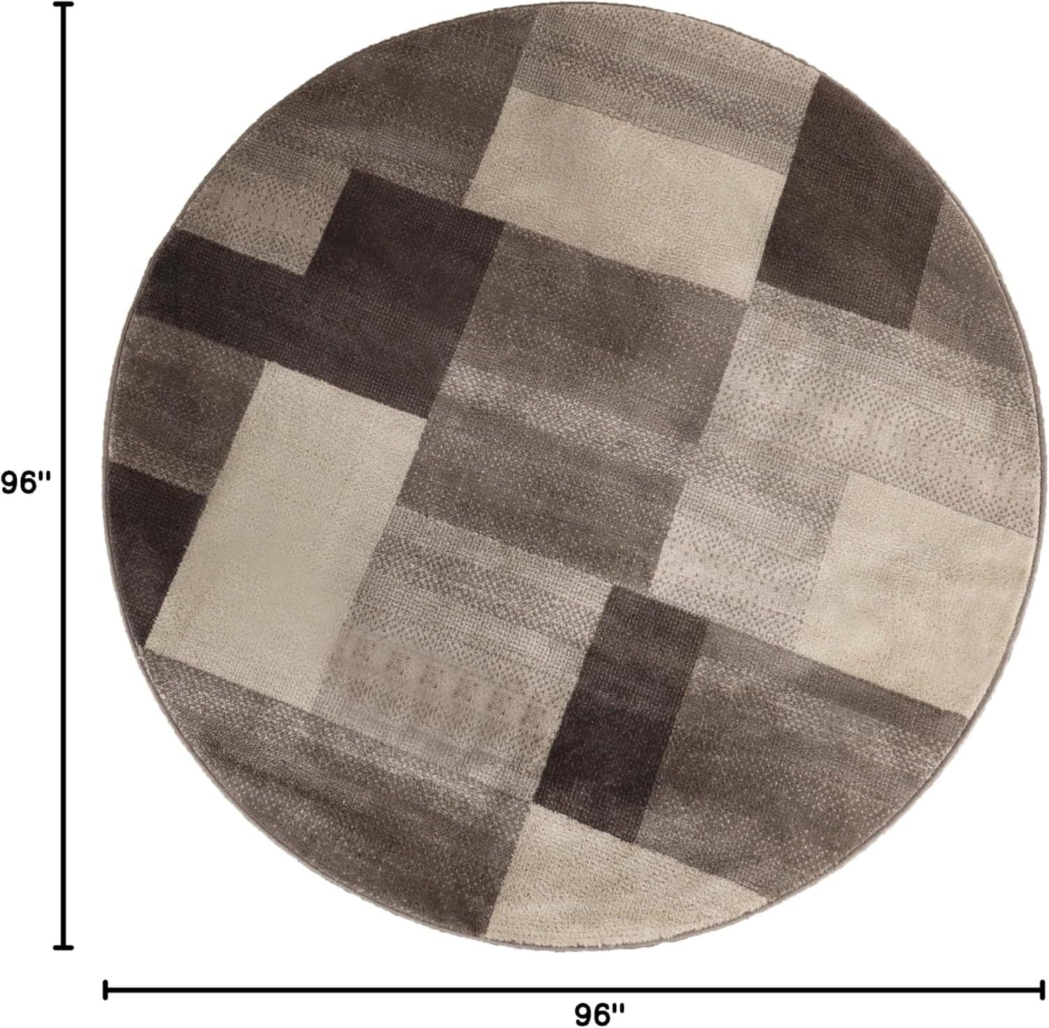 Superior Beige Geometric Round Synthetic Area Rug 8'